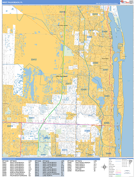 West Palm Beach City Wall Map Basic Style